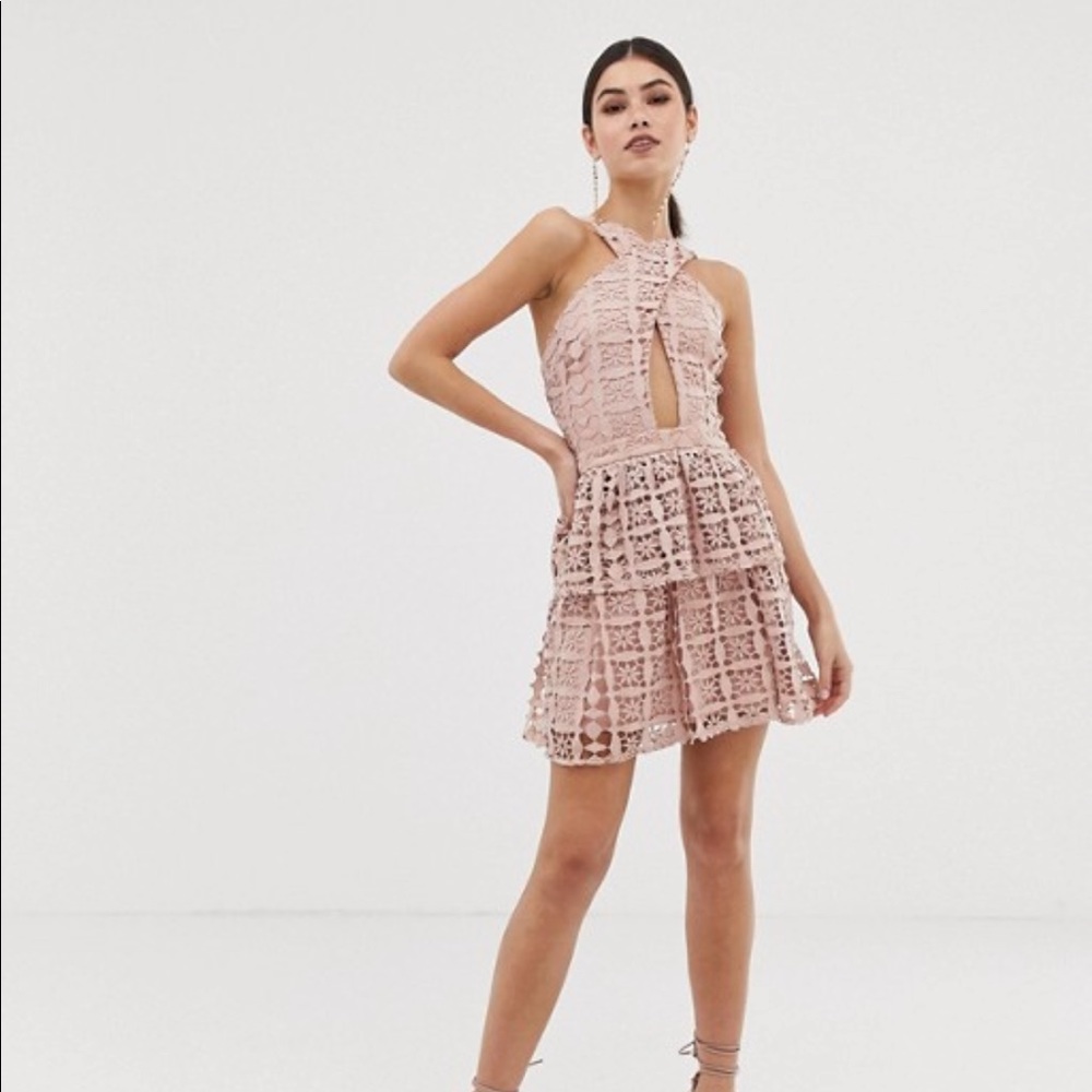 Halter pink mini lace dress
